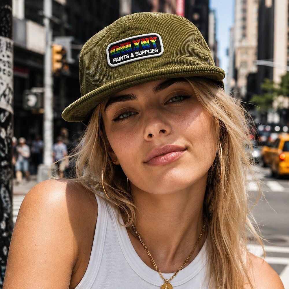 Only NY Corduroy Snapback Hat Olive Rainbow Patch Strapback Cap Skate Streetwear